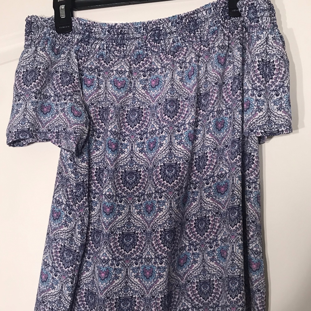 Pink Rose Printed Over-Shoulder Top | Size M